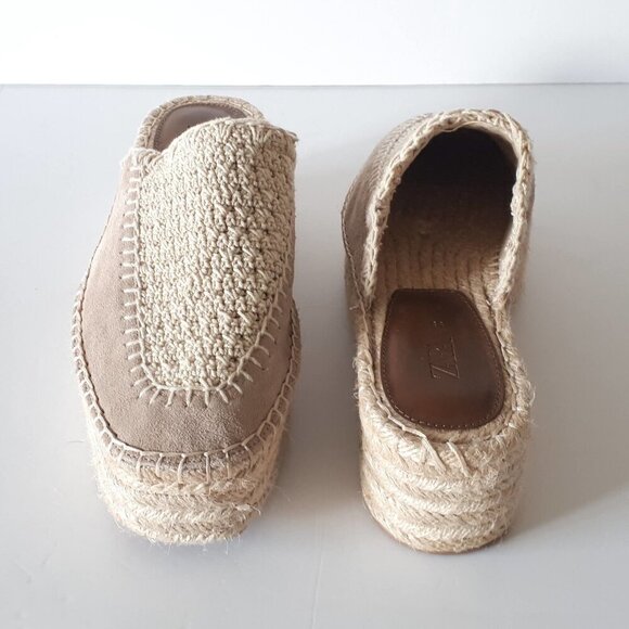 NWOT Zara ecru and khaki suede crochet espadrille platform sandals, EU 38 - Picture 12 of 14